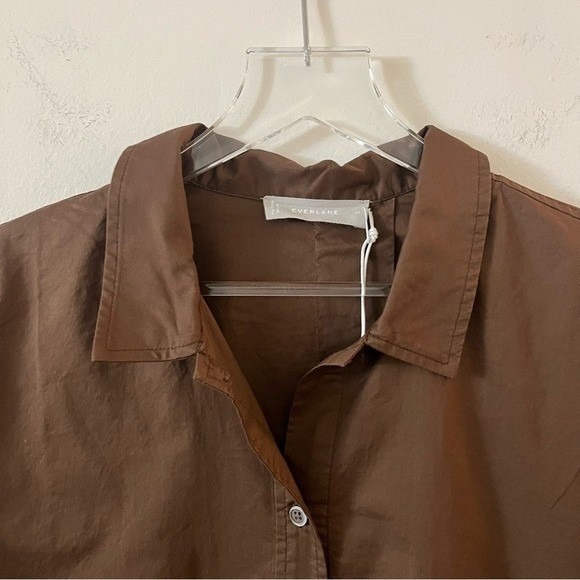 Everlane Shirt Womens Brown Chestnut Cotton Button Front XXS Minimalist NWT - Picture 5 of 13